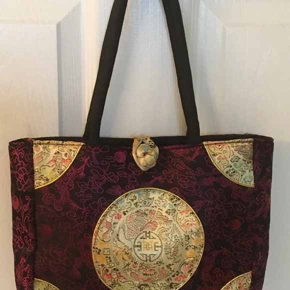 Oriental Asian Flair Unique Evening handbag Bag multi colored satin - Picture 6 of 12